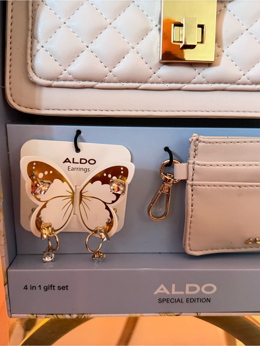 ALDO Cream Quilted Mini Shoulder Bag with Gold Chain - Picture 3 of 4